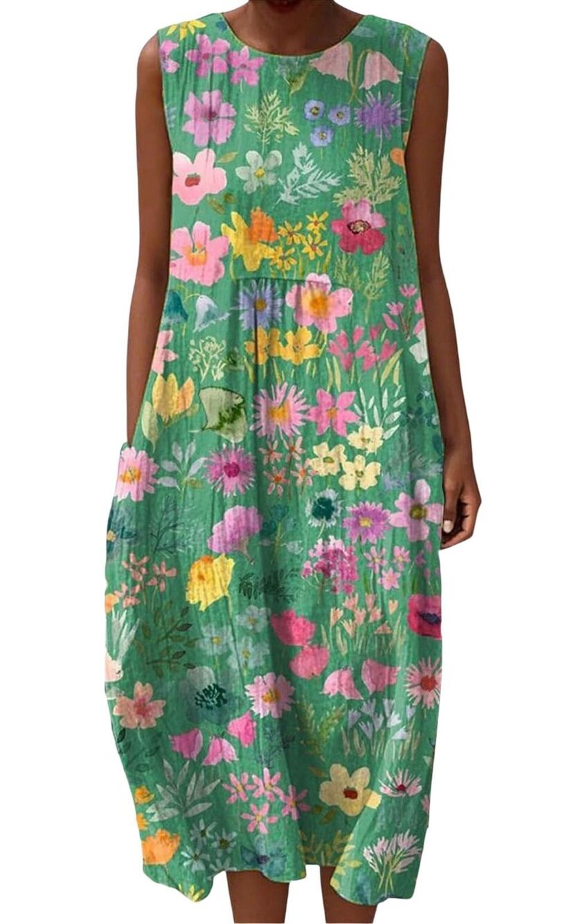 Women's Vintage Floral Print Sleeveless Maxi Dress Medium